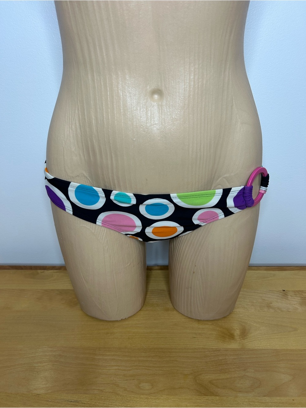 Black Bikini Bottom with Colorful Polka Dot Print and Pink Side Ring❤️M/L